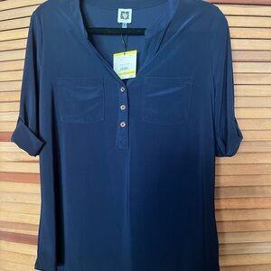 Anne Klein Midnight Blue Blouse with Button Accents